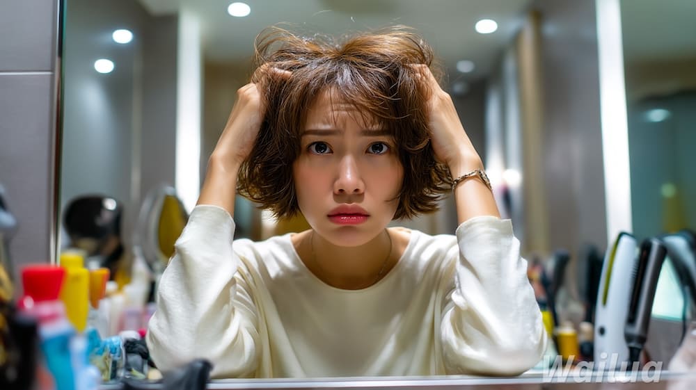くせ毛で悩んでいる女性