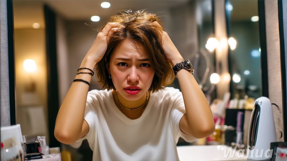 髪の毛の悩みに悩んでいる女性